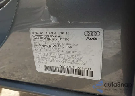 2012 Audi Q5 3.2 Premium Plus from USA, damaged, VIN WA1DKAFP1CA126611